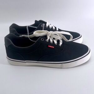 Levi Strauss Co Mens Black Canvas Low Top Lace Up Sneakers Size 10